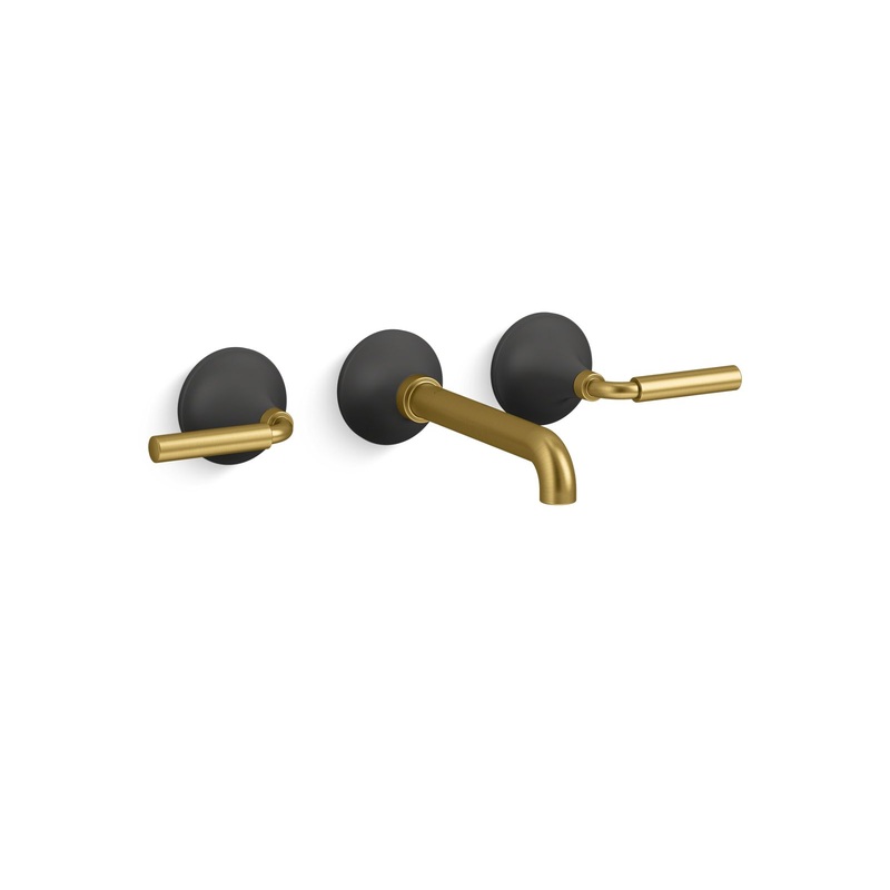 KOHLER K-T26439-4-BMB Tone Wall-Mount Bathroom Sink Faucet Trim, 1.2 Gpm In Matte Black with Moderne Brass