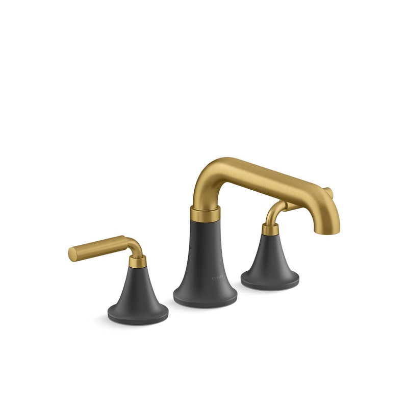 KOHLER K-T27417-4-BMB Tone Deck-Mount Bath Faucet Trim In Matte Black with Moderne Brass