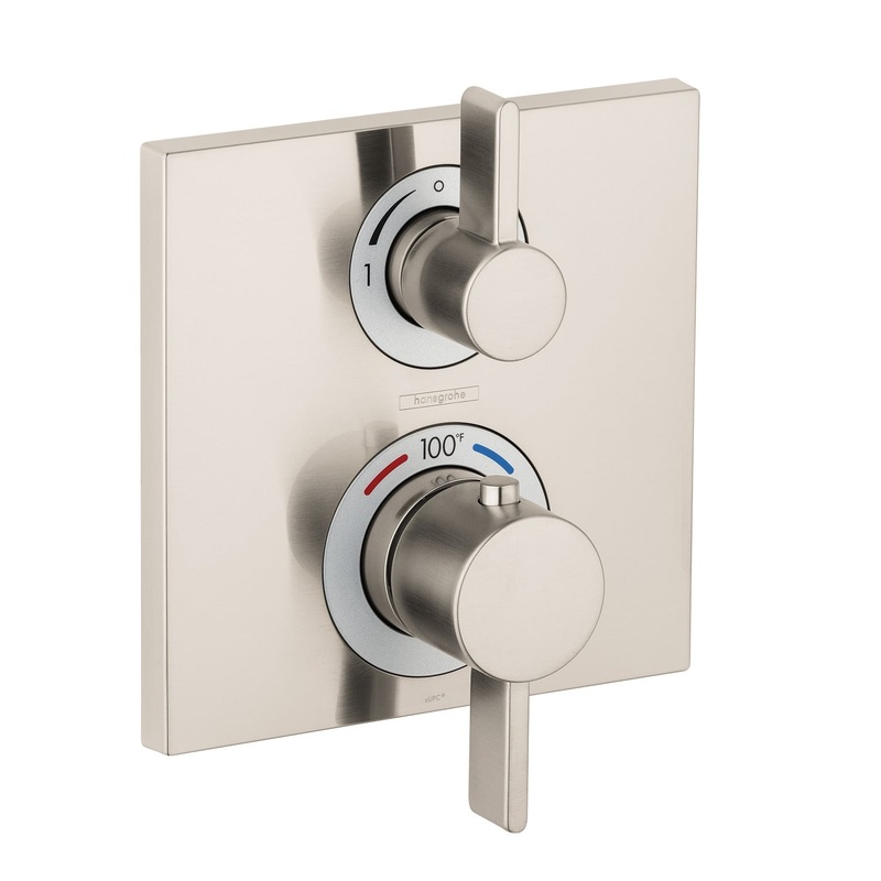 HANSGROHE 15714821 Brushed Nickel Ecostat Square Modern Thermostatic Trim