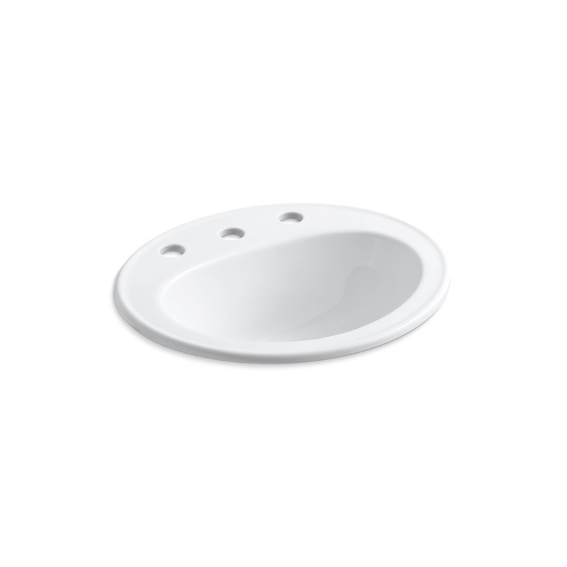 KOHLER K-2196-8-0 Pennington 20-1/4" Oval Drop-In Bathroom Sink In White