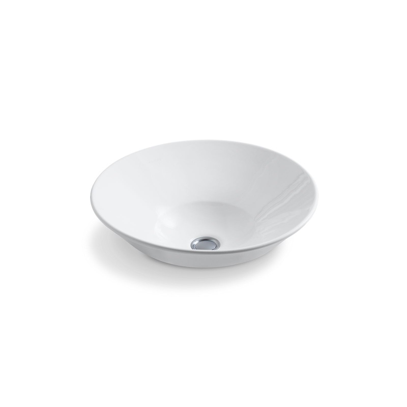 KOHLER K-2200-G-0 Conical Bell 16-1/4" Round Wall-Mount Vessel Bathroom Sink With Glazed Underside, No Overflow In White