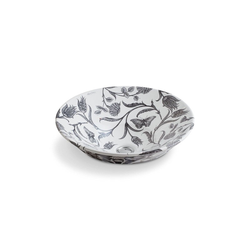 KOHLER K-14223-BT-0 Botanical Study Conical Bell 16-1/4" Round Vessel Bathroom Sink, No Overflow In Botanical Study