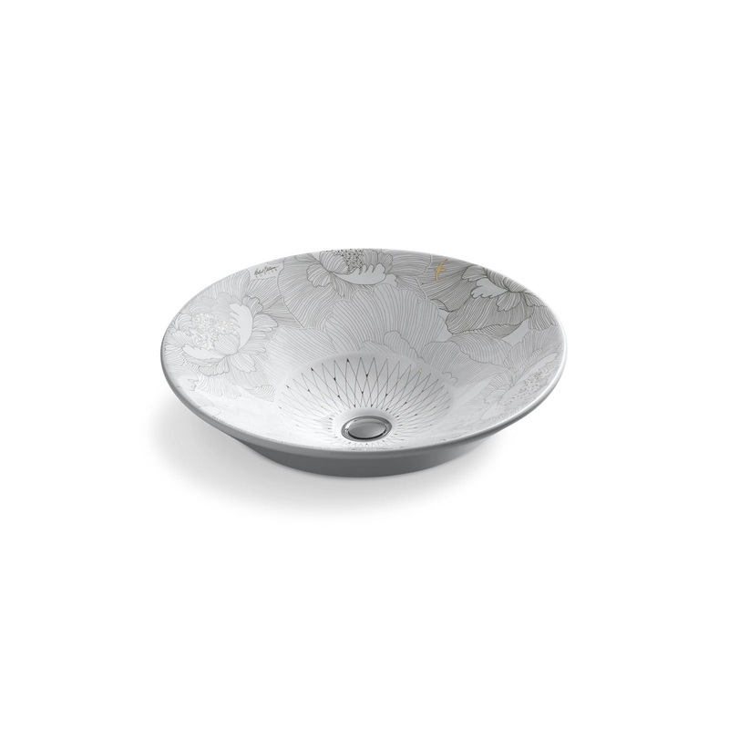 KOHLER K-14223-SMC-0 Empress Bouquet Conical Bell 16-1/4" Round Vessel Bathroom Sink, No Overflow In Empress Bouquet