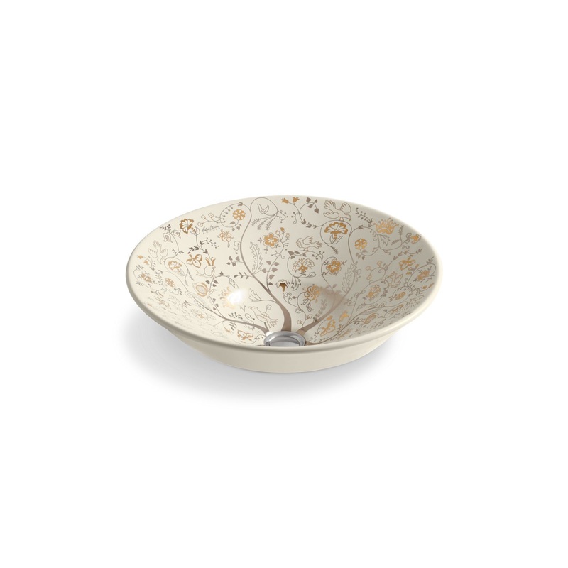 KOHLER K-14223-T9-47 Mille Fleurs Conical Bell 16-1/4" Round Vessel Bathroom Sink, No Overflow In Mille Fleurs