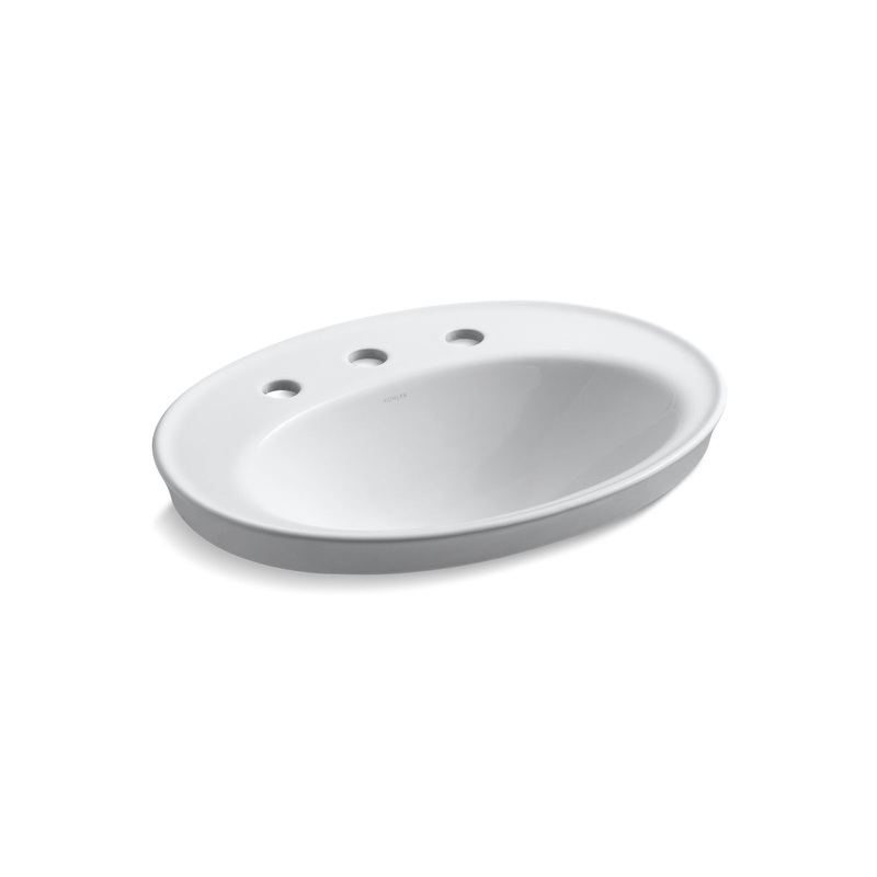 KOHLER K-2075-8-0 Serif 22-1/4" Oval Drop-In Bathroom Sink In White