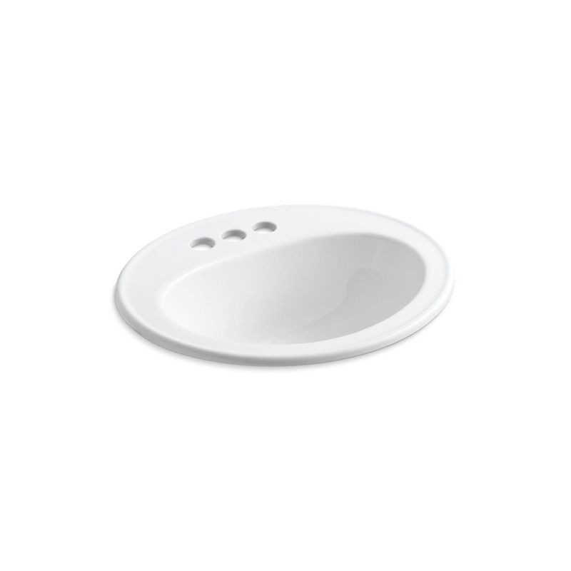 KOHLER K-2196-4-0 Pennington 20-1/4" Oval Drop-In Bathroom Sink In White