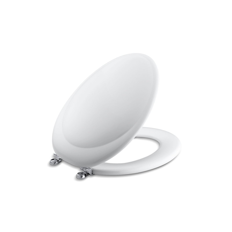 KOHLER K-4615-CP-0 Revival(R) Elongated Toilet Seat With Polished Chrome Hinges In White