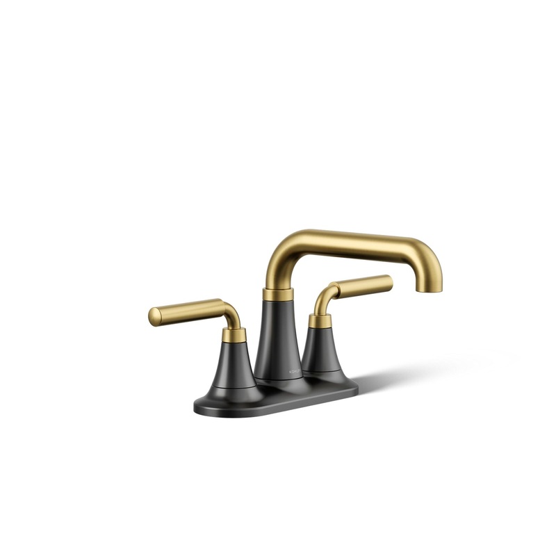 KOHLER K-27414-4-BMB Tone Centerset Bathroom Sink Faucet, 1.2 Gpm In Matte Black with Moderne Brass