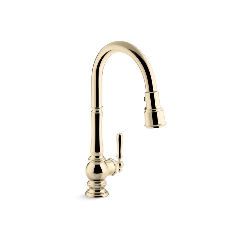 KOHLER K-99259-AF Artifacts Pull-Down Kitchen Sink Faucet With Three-Function Sprayhead In Vibrant French Gold
