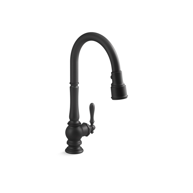 KOHLER K-99259-BL Artifacts Pull-Down Kitchen Sink Faucet With Three-Function Sprayhead In Matte Black