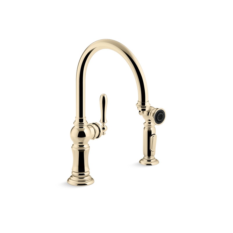 KOHLER K-99262-AF Artifacts Single-Handle Kitchen Sink Faucet With Two-Function Sprayhead In Vibrant French Gold