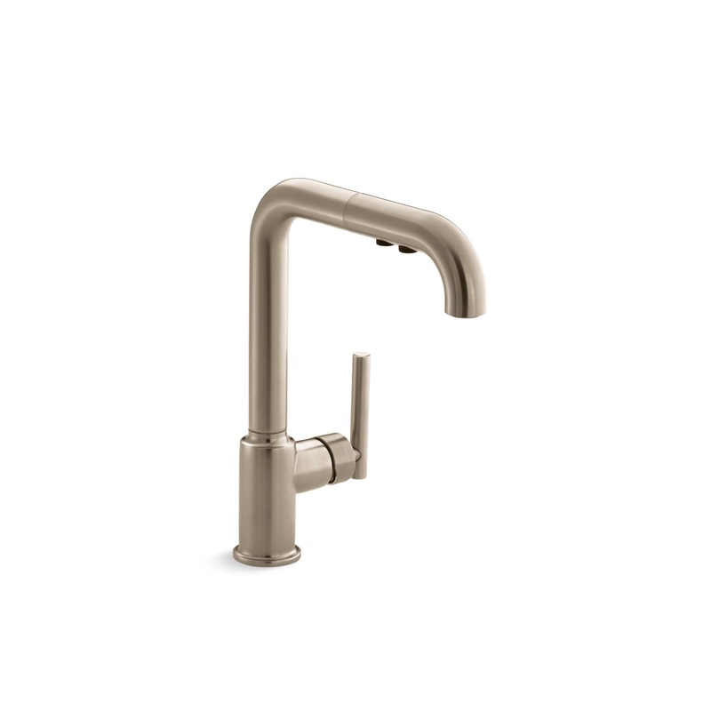 KOHLER K-7505-BV Purist Pull-Out Kitchen Sink Faucet With Three-Function Sprayhead In Vibrant Brushed Bronze