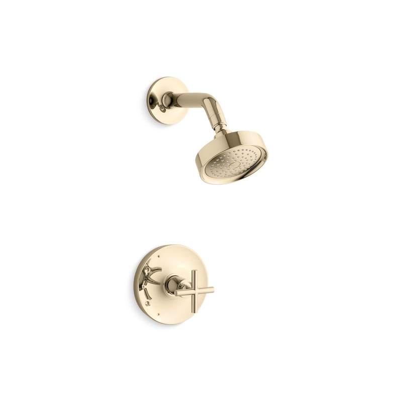 KOHLER K-TS14422-3-AF Purist Rite-Temp Shower Trim Kit With Cross Handle, 2.5 Gpm In Vibrant French Gold