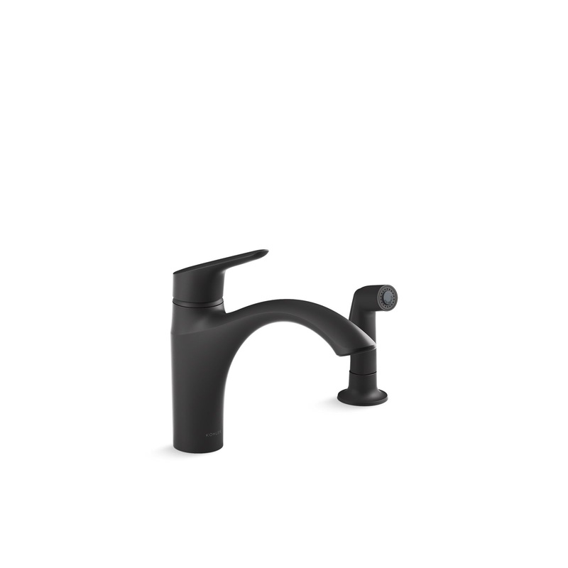 KOHLER K-30471-BL Rival Single-Handle Kitchen Sink Faucet With Side Sprayer In Matte Black