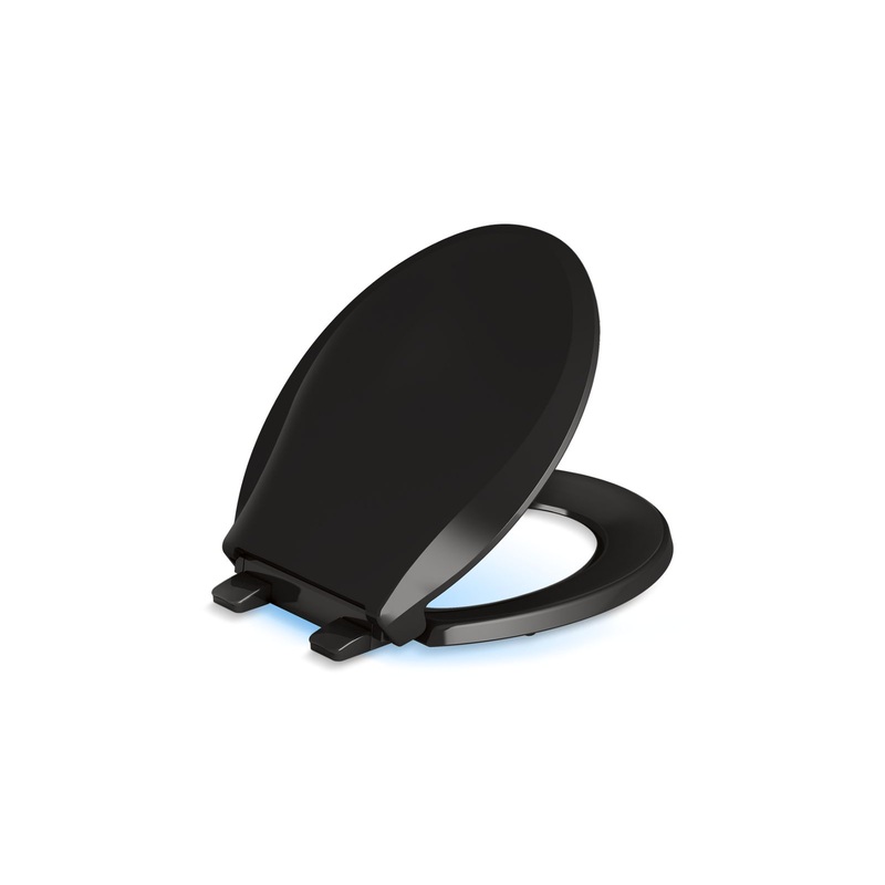 KOHLER K-75758-RL-7 Cachet Nightlight Readylatch Quiet-Close Round-Front Toilet Seat In Black Black