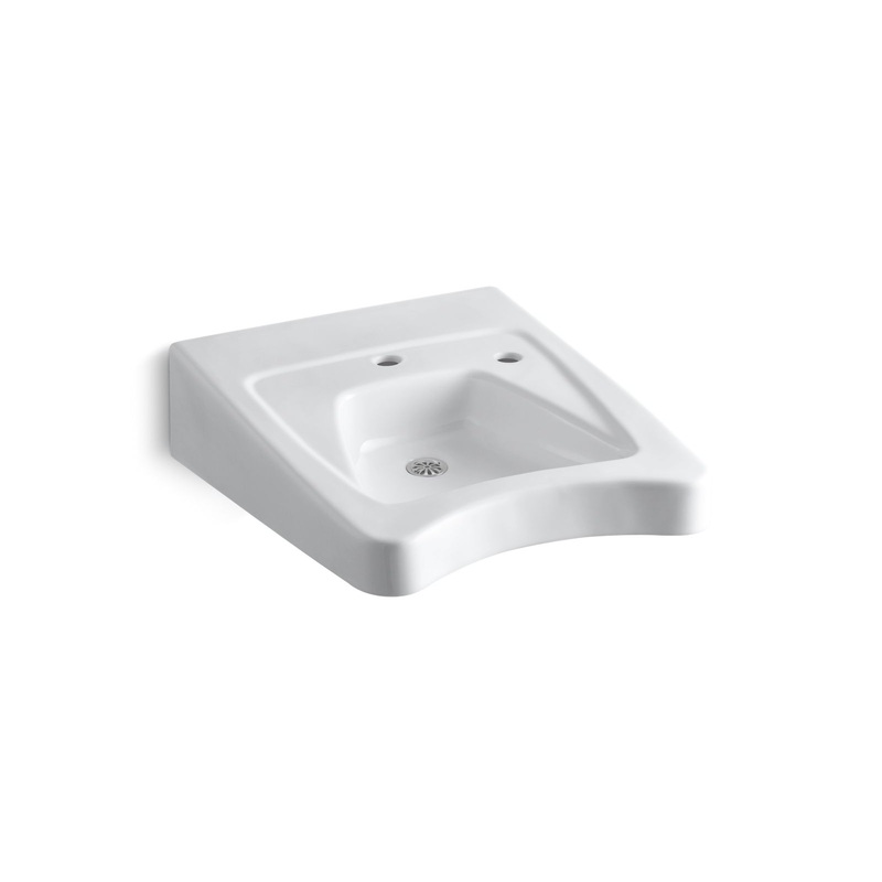 KOHLER K-12638-R-0 Morningside 20" X 27" Wall-Mount/Concealed Arm Carrier Wheelchair Bathroom Sink With Single Faucet Hole And Right-Hand Soap Dispenser Hole In White