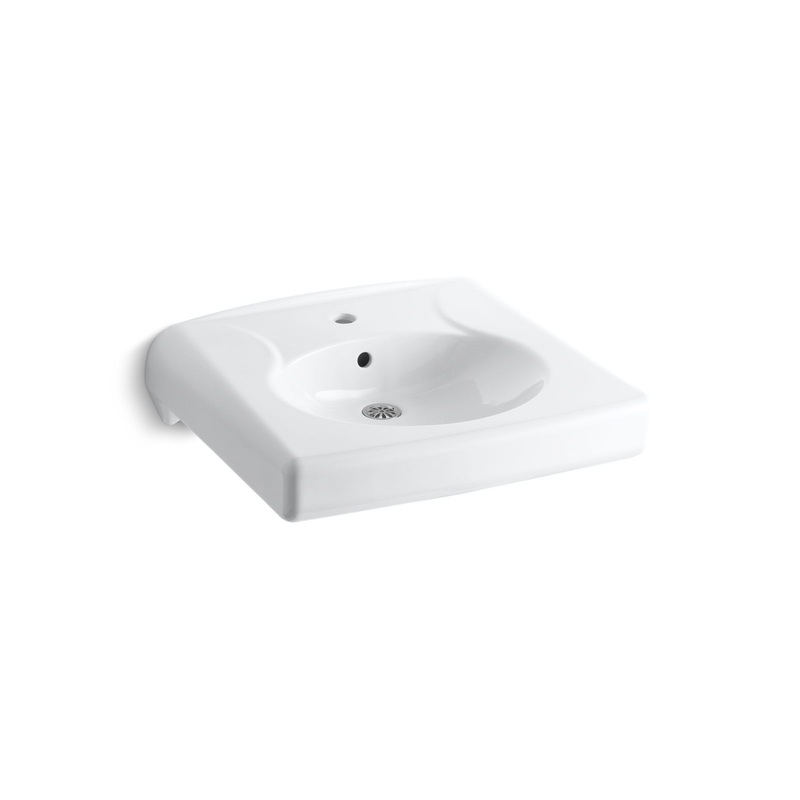 KOHLER K-1997-1-0 Brenham Wall-Mount Or Concealed Carrier Arm Mount Commercial Bathroom Sink With Single Faucet Hole In White
