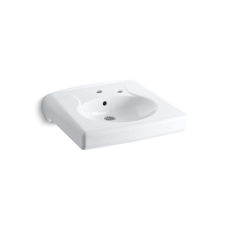 KOHLER K-1997-1R-0 Brenham Wall-Mount Or Concealed Carrier Arm Mount Commercial Bathroom Sink With Single Faucet Hole And Right-Hand Soap Dispenser Hole In White