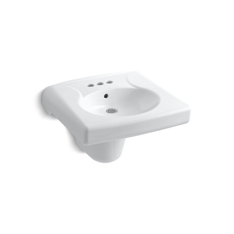 KOHLER K-1999-4-0 Brenham Wall-Mount Or Concealed Carrier Arm Mount Commercial Bathroom Sink With 4" Centerset Faucet Holes And Shroud In White
