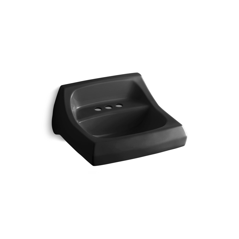 KOHLER K-2005-7 Kingston 21-1/4" X 18-1/8" Wall-Mount/Concealed Arm Carrier Bathroom Sink With 4" Centerset Faucet Holes In Black Black