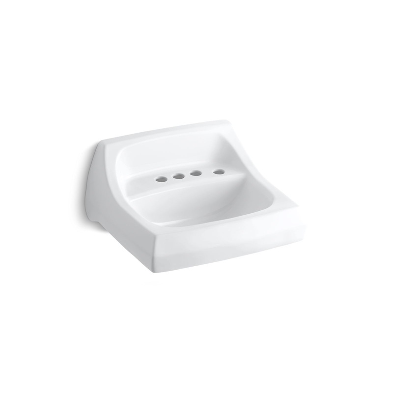 KOHLER K-2005-R-0 Kingston 21-1/4" X 18-1/8" Wall-Mount/Concealed Arm Carrier Bathroom Sink With 4" Centerset Faucet Holes And Right-Hand Soap Dispenser Hole In White