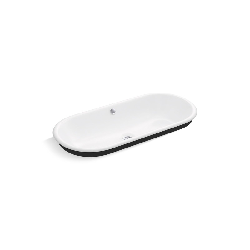 KOHLER K-20213-P5-0 Iron Plains 33" Oval Drop-In/Undermount/Vessel Bathroom Sink With Iron Black Painted Underside In White