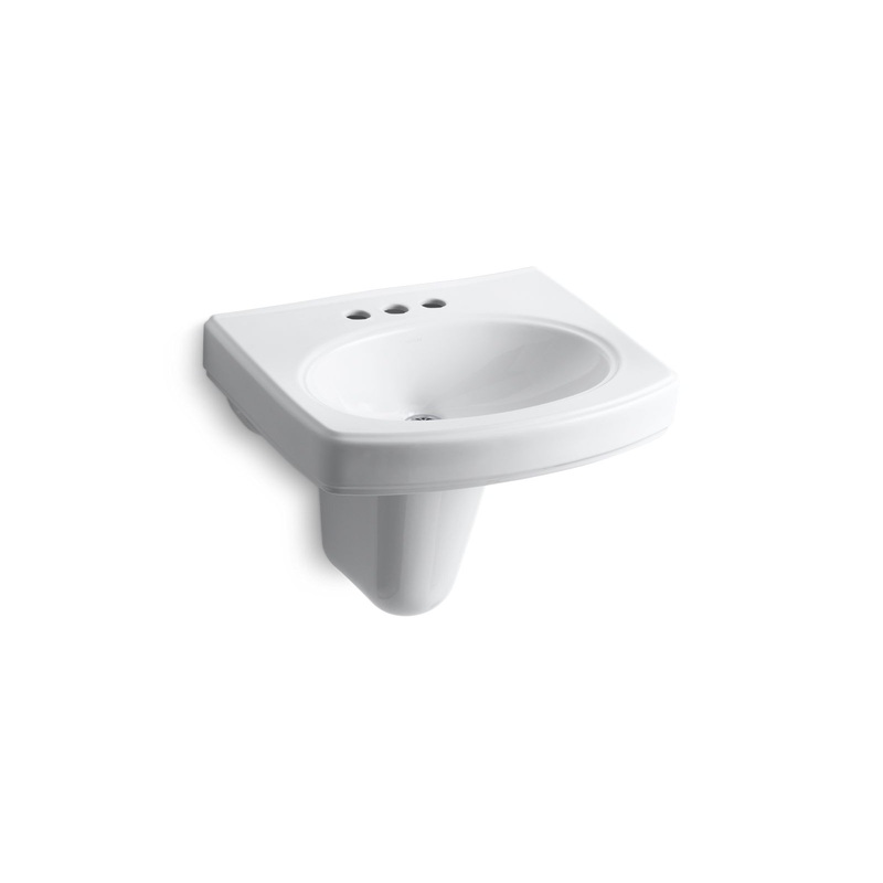 KOHLER K-2035-4-0 Pinoir 22" Oval Wall-Mount Bathroom Sink With Glazed Underside In White