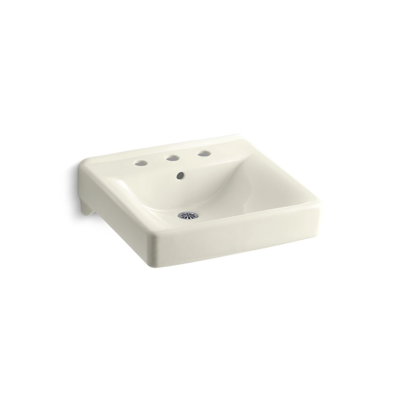 KOHLER K-2053-96 Soho 20" X 18" Wall-Mount/Concealed Arm Carrier Bathroom Sink With 8" Widespread Faucet Holes In Biscuit