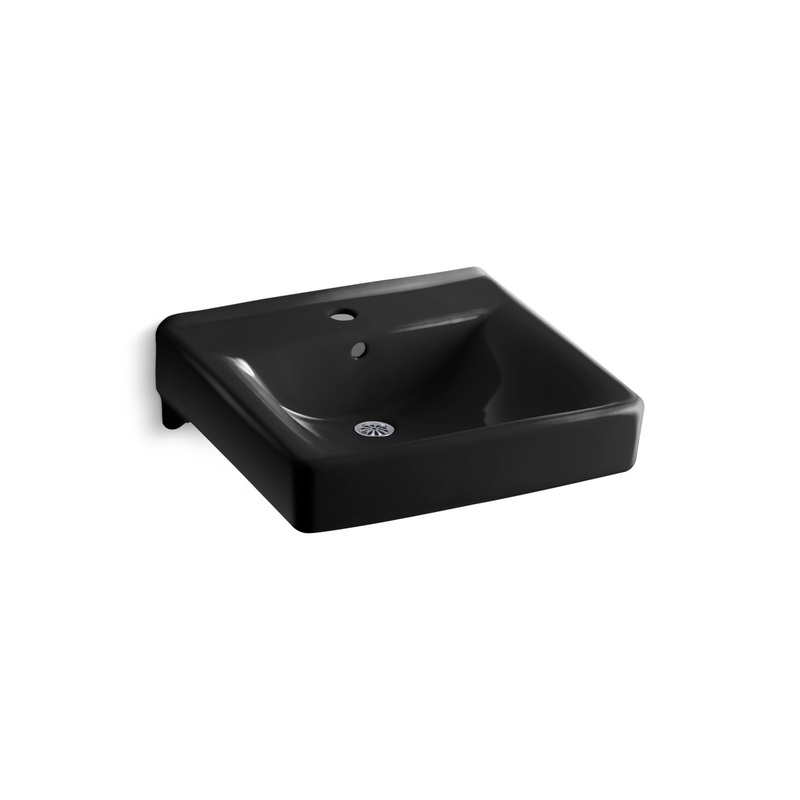KOHLER K-2084-7 Soho 20" X 18" Wall-Mount/Concealed Arm Carrier Bathroom Sink With Single Faucet Hole In Black Black