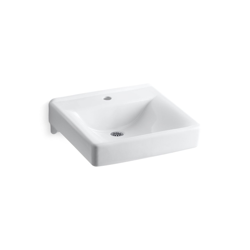KOHLER K-2084-N-0 Soho 20" X 18" Wall-Mount/Concealed Arm Carrier Bathroom Sink With Single Faucet Hole In White