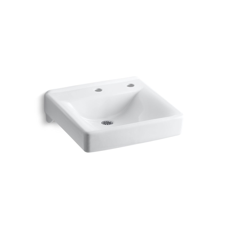 KOHLER K-2084-NR-0 Soho 20" X 18" Wall-Mount/Concealed Arm Carrier Bathroom Sink With Single Faucet Hole And Right-Hand Soap Dispenser Hole In White