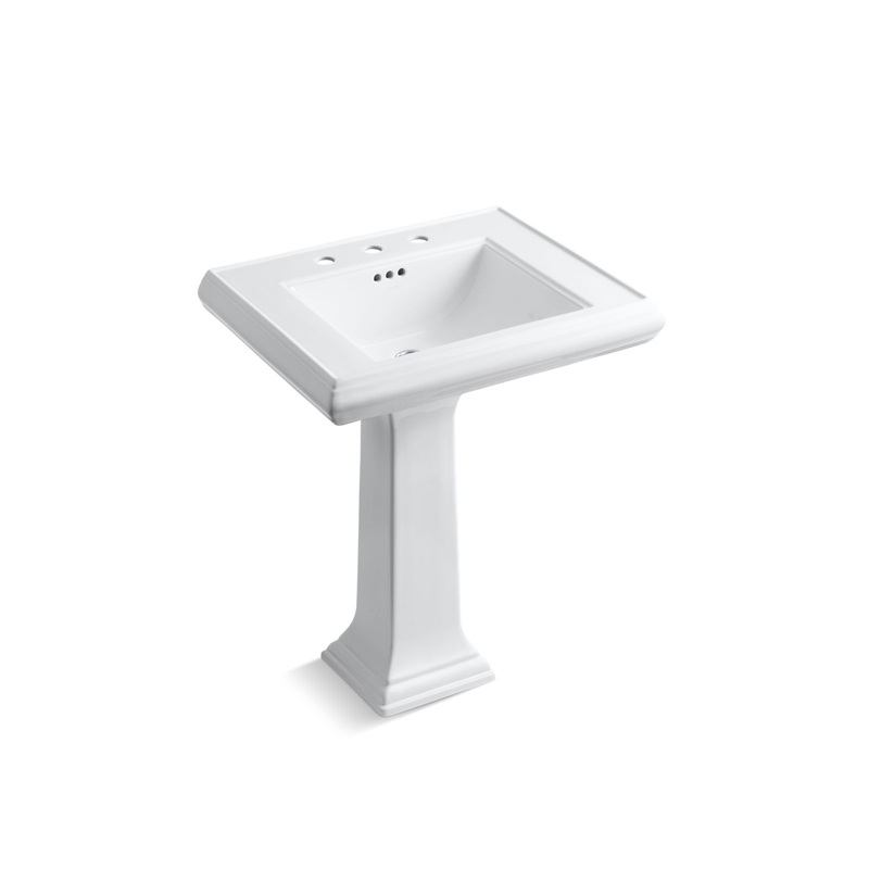 KOHLER K-2258-8-0 Memoirs Classic 27-1/4" Rectangular Pedestal Bathroom Sink In White