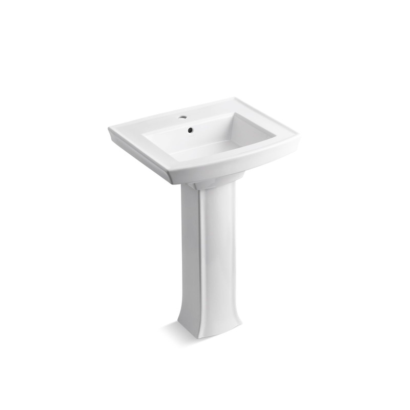 KOHLER K-2359-1-0 Archer 24" Rectangular Pedestal Bathroom Sink In White