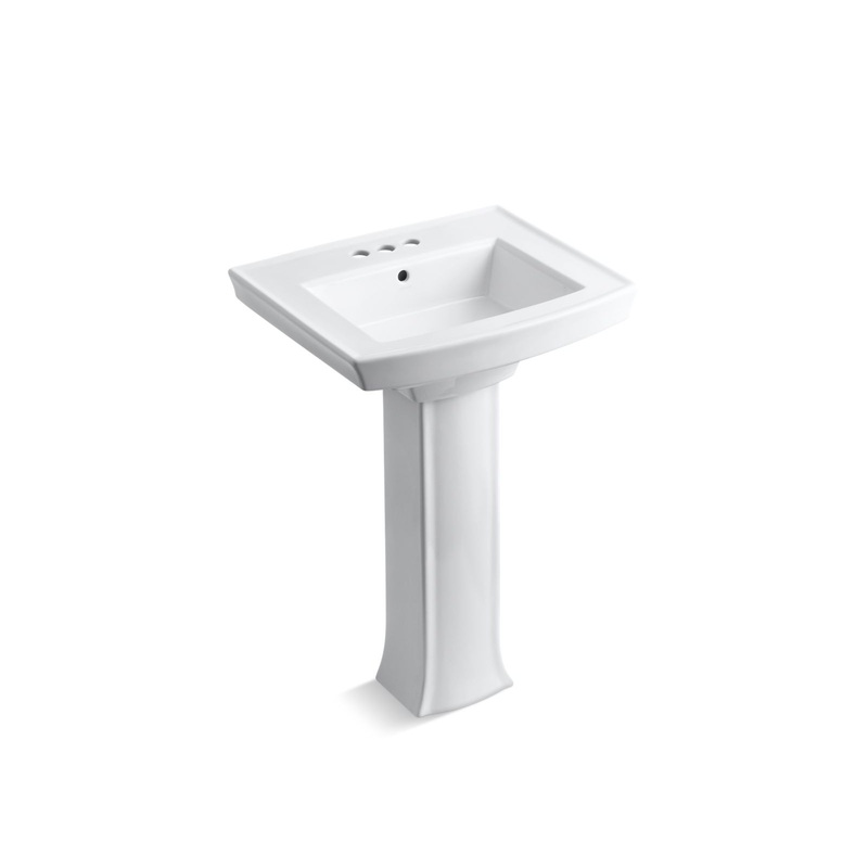 KOHLER K-2359-4-0 Archer 24" Rectangular Pedestal Bathroom Sink In White