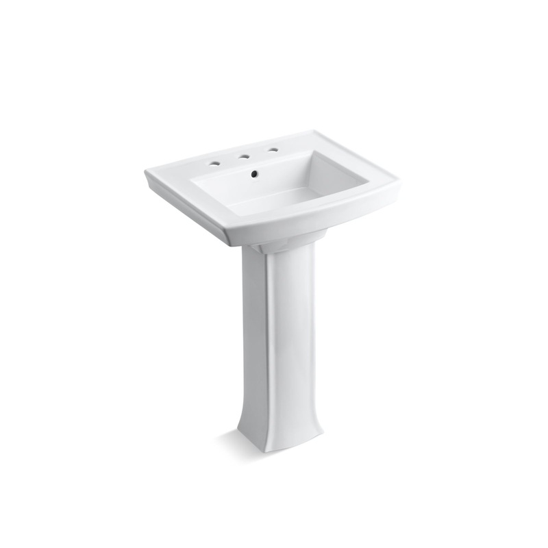 KOHLER K-2359-8-0 Archer 24" Rectangular Pedestal Bathroom Sink In White