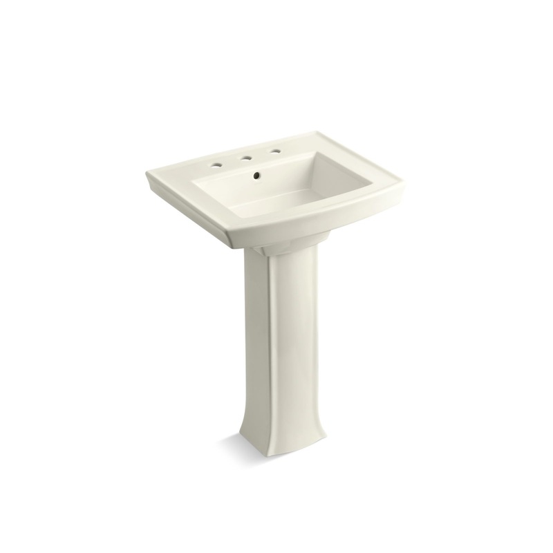 KOHLER K-2359-8-96 Archer 24" Rectangular Pedestal Bathroom Sink In Biscuit