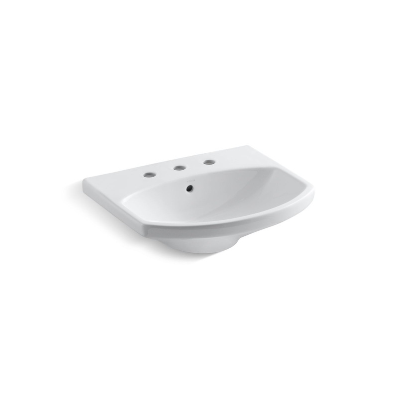 KOHLER K-2363-8-0 Cimarron 22-3/4" Rectangular Pedestal Bathroom Sink In White