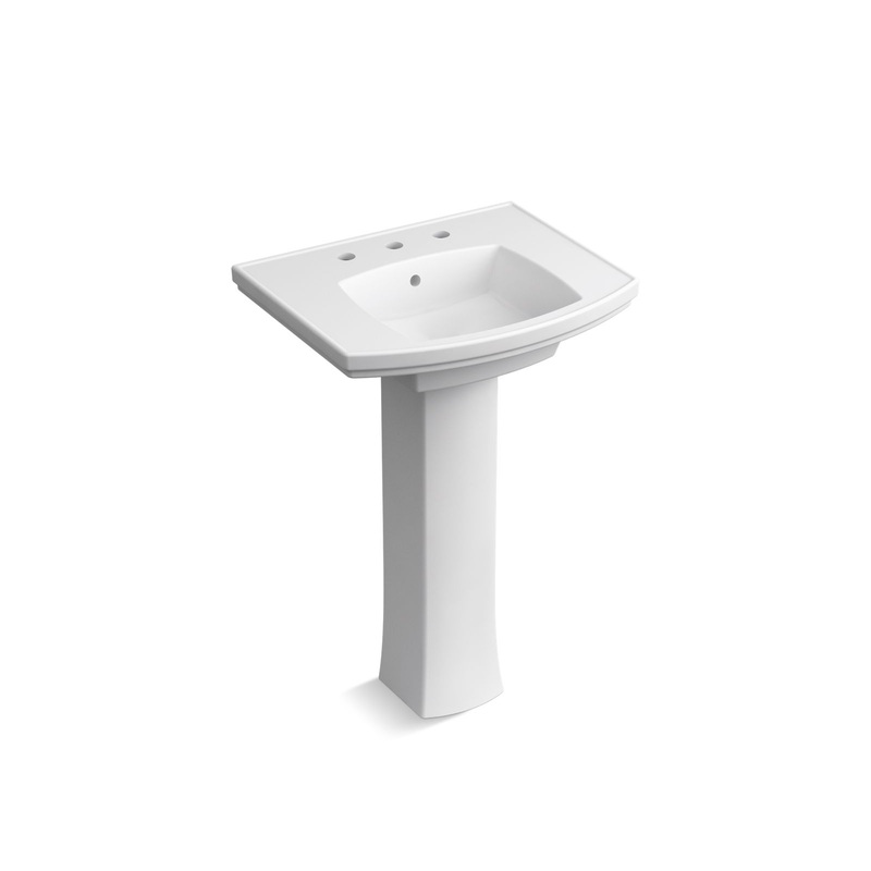 KOHLER K-24050-8-0 Kelston 23-3/4" Rectangular Pedestal Bathroom Sink In White