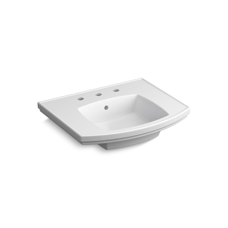 KOHLER K-24051-8-0 Kelston 23-3/4" Rectangular Pedestal Bathroom Sink In White