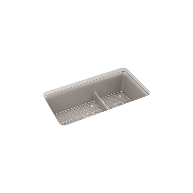 KOHLER K-27786-CM3 Cairn Smart Divide 33-1/2" Undermount Double-Bowl Kitchen Sink In Matte Taupe