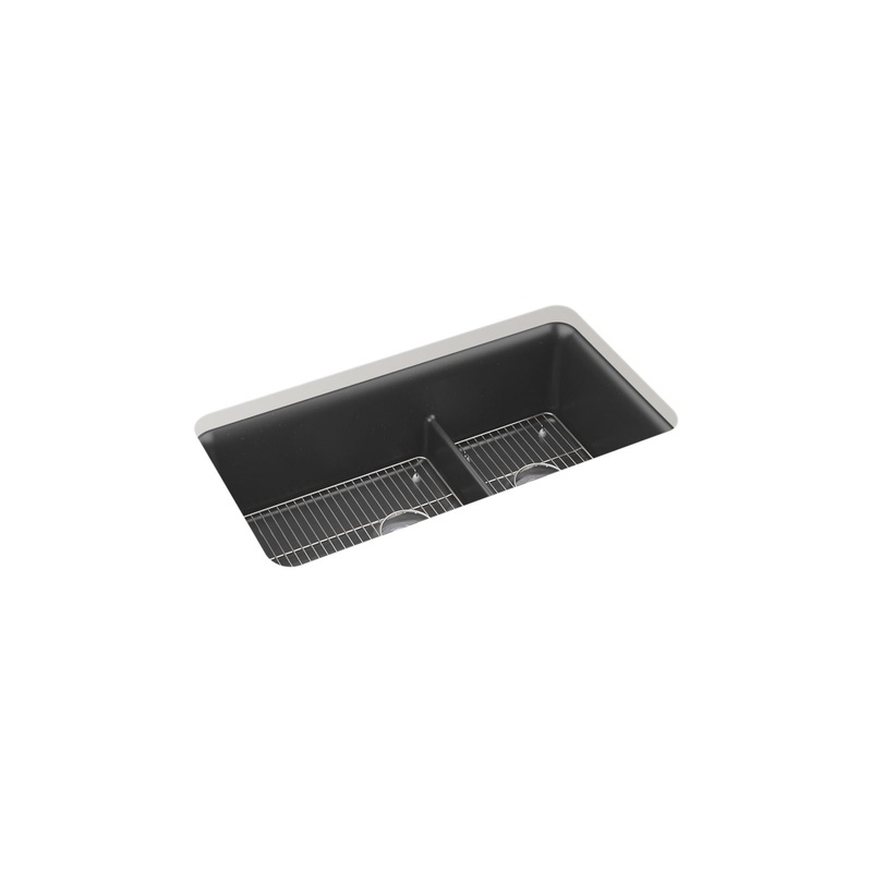 KOHLER K-27786-CM7 Cairn Smart Divide 33-1/2" Undermount Double-Bowl Kitchen Sink In Matte Graphite