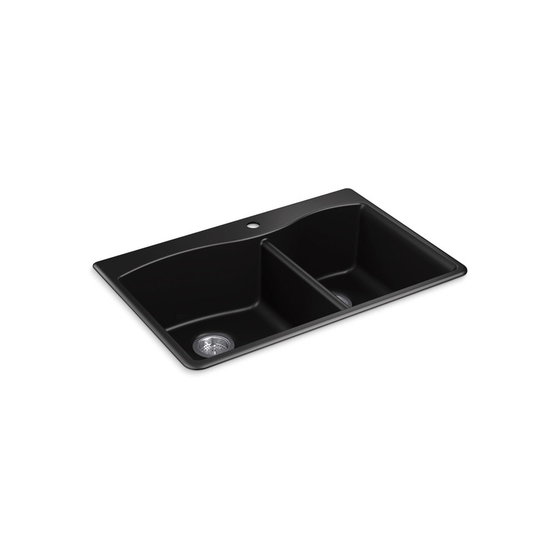 KOHLER K-28002-1-CM1 Kennon 33" Top-/Undermount Double-Bowl Kitchen Sink In Matte Black