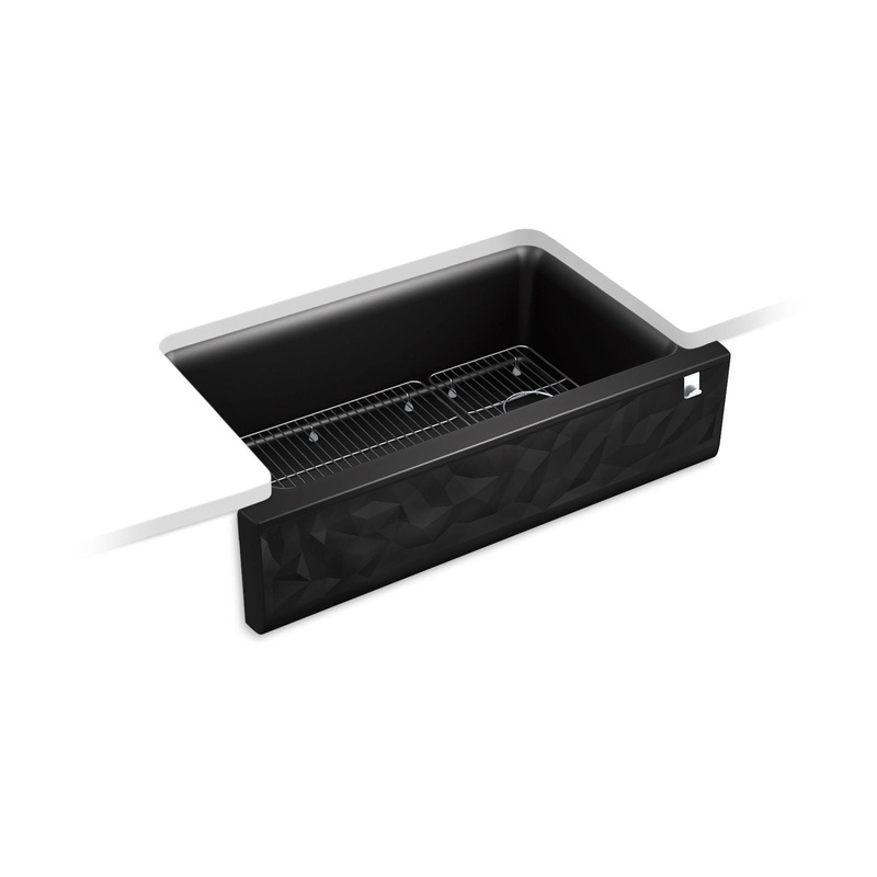KOHLER K-29825-CM1 Cairn 34" Undermount Single-Bowl Farmhouse Kitchen Sink With Faceted Design In Matte Black