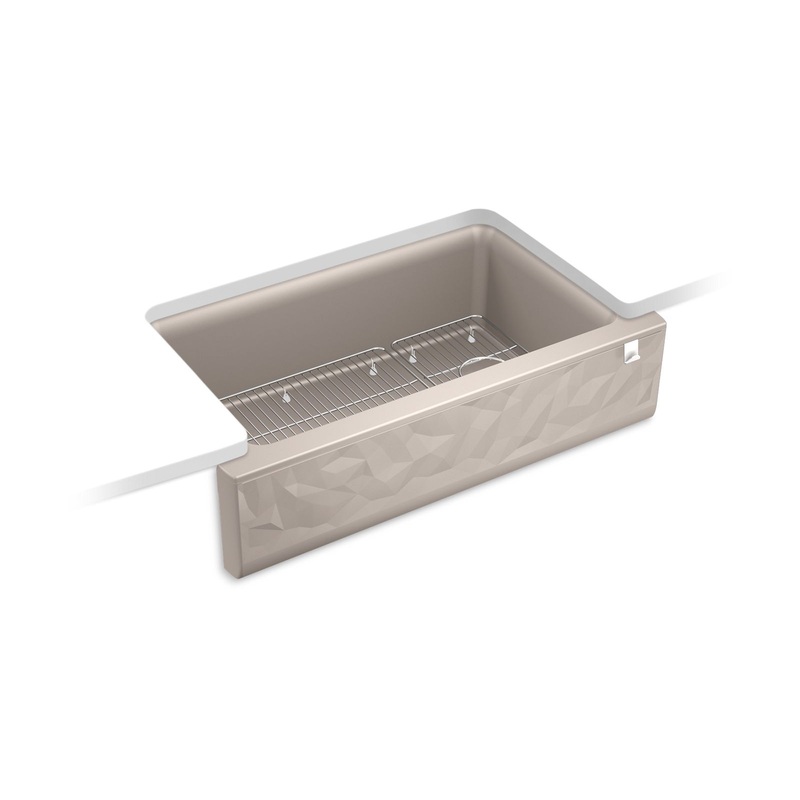 KOHLER K-29825-CM3 Cairn 34" Undermount Single-Bowl Farmhouse Kitchen Sink With Faceted Design In Matte Taupe