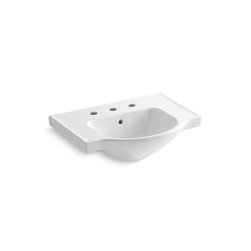 KOHLER K-5248-8-0 Veer 24" Square Pedestal Bathroom Sink In White