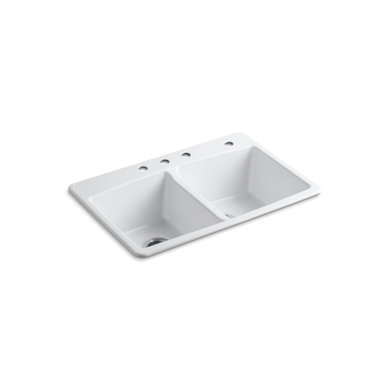 KOHLER K-5846-4-0 Brookfield 33" Top-Mount Double-Bowl Kitchen Sink In White